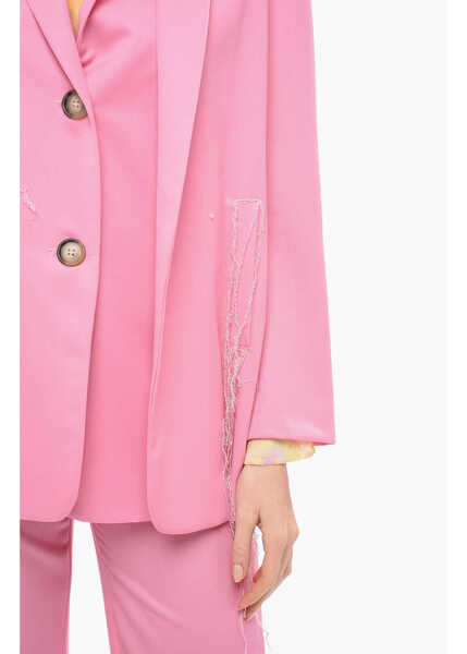 Sacouri JULFER Frayed Details Wool Maxi Blazer Pink Femei (BM 14379735) 3