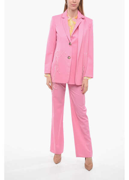 Sacouri JULFER Frayed Details Wool Maxi Blazer Pink Femei (BM 14379735) 4