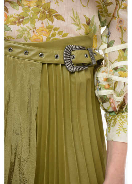 Fuste lungi ANDERSSON BELL Faux Leather Pleated Skirt With Silver-Tone Buckle Green Femei (BM 14379924) 3