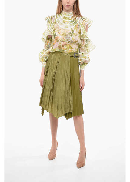 Fuste lungi ANDERSSON BELL Faux Leather Pleated Skirt With Silver-Tone Buckle Green Femei (BM 14379924) 4