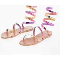 Sandale fara toc Laminated Effect Leather Gladiator Sandals Femei