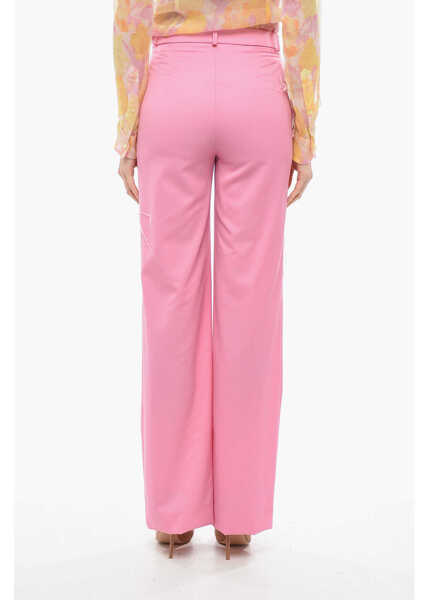 Pantaloni office JULFER Palazzo Wool Pants With Frayed Details Pink Femei (BM 14380125) 2