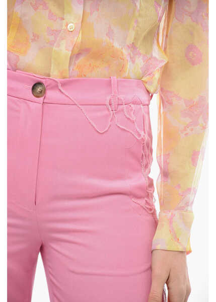 Pantaloni office JULFER Palazzo Wool Pants With Frayed Details Pink Femei (BM 14380125) 3