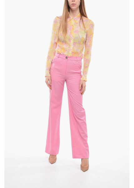 Pantaloni office JULFER Palazzo Wool Pants With Frayed Details Pink Femei (BM 14380125) 4