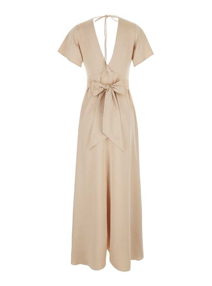 Rochii PLAIN Long Beige Dress With Bow At The Back In Fabric Woman Beige Femei (BM 14395491) 2