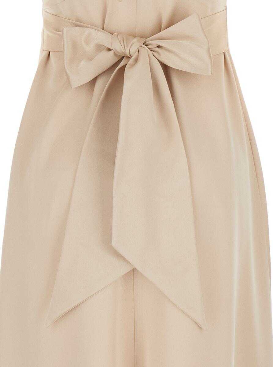 Rochii PLAIN Long Beige Dress With Bow At The Back In Fabric Woman Beige Femei (BM 14395491) 3