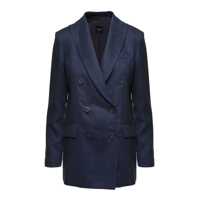 Sacouri Blue Double-Breasted Jacket In Linen Woman Femei
