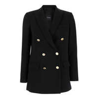 Sacouri Black Double-Breasted Jacket With Golden Buttons In Cady Woman Femei