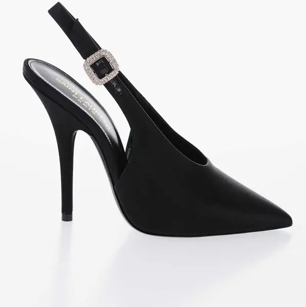 Pantofi stiletto Saint Laurent Slingback Satin Pumps With Jewel Buckle Heel 11 Cm Black Femei (BM 14456082) 3
