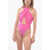 THE ANDAMANE Satin Hola Bodysuit With Crossed Straps Pink