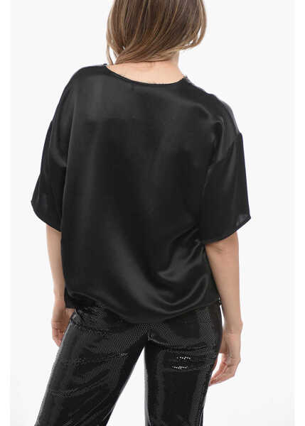 Bluze BY MALENE BIRGER Solid Color Satin Crew-Neck Blouse Black Femei (BM 14486561) 2