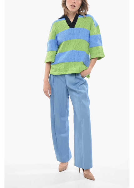 Pulovere SUNNEI Two-Tone Crochet Sweater With Polo Neck Blue Femei (BM 14494730) 4