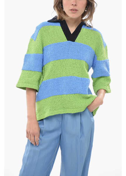 Pulovere SUNNEI Two-Tone Crochet Sweater With Polo Neck Blue Femei (BM 14494730) 1