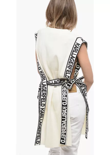 Rochii scurte Karl Lagerfeld Knitted Crew-Neck Tunic Dress With Logoed Belt White Femei (BM 14502848) 2