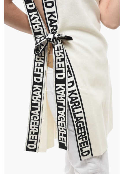 Rochii scurte Karl Lagerfeld Knitted Crew-Neck Tunic Dress With Logoed Belt White Femei (BM 14502848) 3