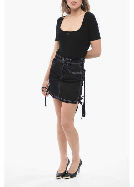 Fuste scurte JULFER Twill Mini Skirt With Lace-Up Details Black Femei (BM 14503025) 4