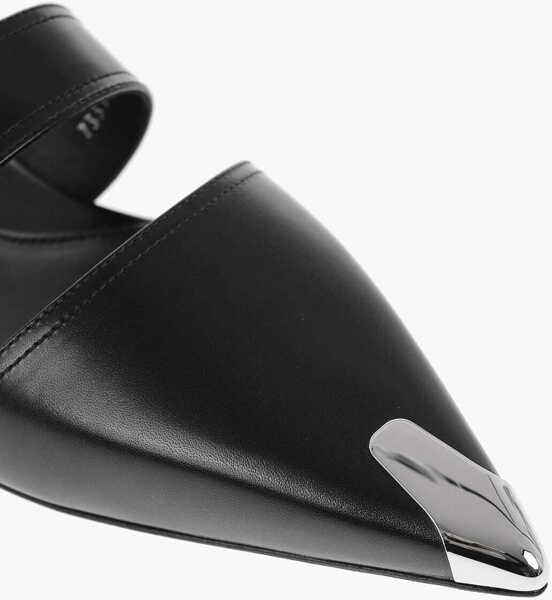 Papuci Alexander McQueen Leather Pointed-Toe Clogs With Buckle Black Femei (BM 14503139) 4