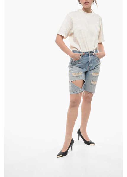 Pantaloni scurti WASHINGTON DEE CEE Distressed Shorts With Studs Blue Femei (BM 14503328) 4