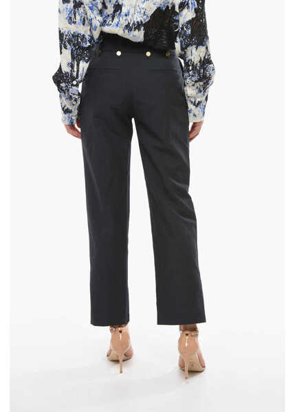 Pantaloni casual EUDON CHOI Linen And Virgin Wool Dolores Single Pleat Pants With Golden Blue Femei (BM 14542940) 2