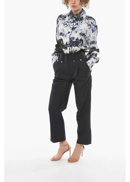 Pantaloni casual EUDON CHOI Linen And Virgin Wool Dolores Single Pleat Pants With Golden Blue Femei (BM 14542940) 4