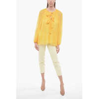Topuri Chloe Dama - Bluze Chloe Tie Neck Silk Chiffon Accordion Blouse Yellow Femei (BM 14557589) - B-mall.ro