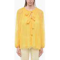 Bluze Tie Neck Silk Chiffon Accordion Blouse Femei