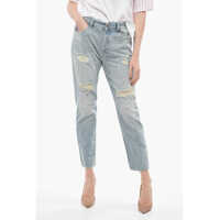 Blugi drepti Distressed Ranch Jeans With Golden-Botton 17Cm Femei
