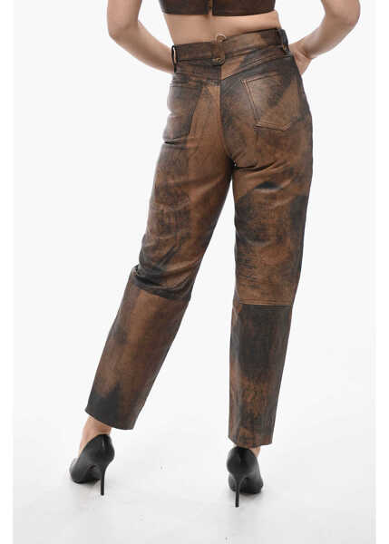 Pantaloni casual BAIA 4 Pocket Mom Fit Leather Pants Brown Femei (BM 14574206) 2