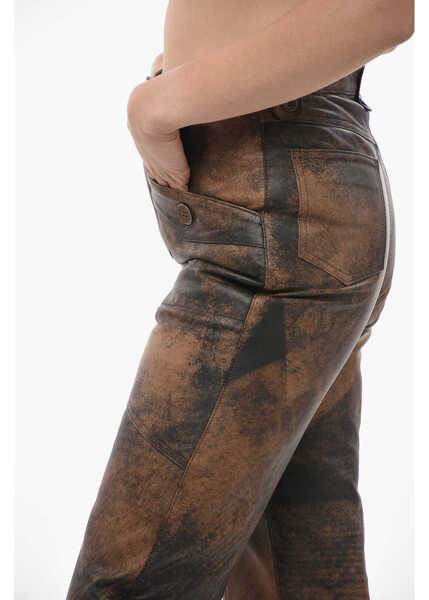 Pantaloni casual BAIA 4 Pocket Mom Fit Leather Pants Brown Femei (BM 14574206) 3