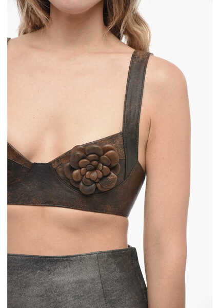 Sutiene BAIA Leather Bra Top With Embossed Details Brown Femei (BM 14574389) 3