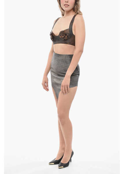 Sutiene BAIA Leather Bra Top With Embossed Details Brown Femei (BM 14574389) 4