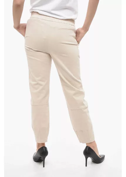 Pantaloni casual GENTRYPORTOFINO Stretch Cotton Pants With Elastic Cuffs Beige Femei (BM 14574542) 2