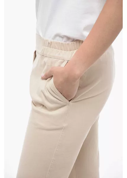 Pantaloni casual GENTRYPORTOFINO Stretch Cotton Pants With Elastic Cuffs Beige Femei (BM 14574542) 3