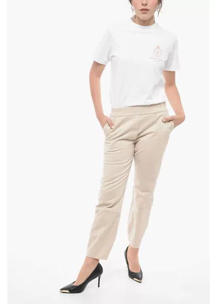Pantaloni casual GENTRYPORTOFINO Stretch Cotton Pants With Elastic Cuffs Beige Femei (BM 14574542) 4