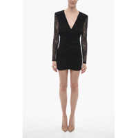 Rochii scurte Draped Laces Dress With Padded Shoulders Femei