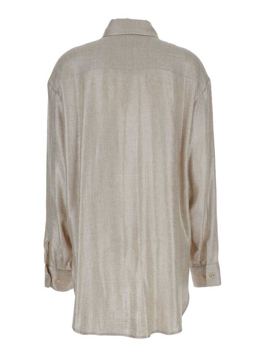 Camasi PLAIN Oversized Metallic Shirt In Laminated Fabric Woman GREY Femei (BM 14610110) 2