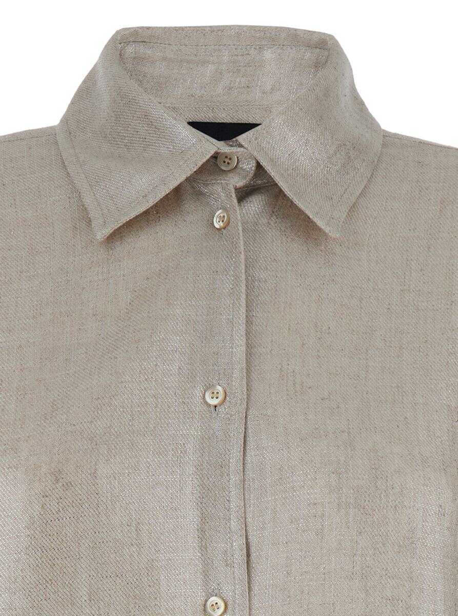 Camasi PLAIN Oversized Metallic Shirt In Laminated Fabric Woman GREY Femei (BM 14610110) 3