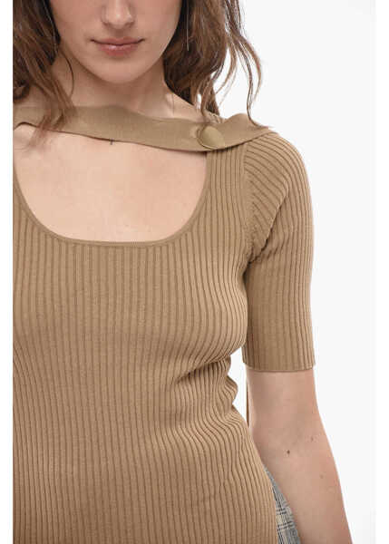 Bluze EUDON CHOI Ribbed Top With Cut-Out Details Brown Femei (BM 14614934) 3