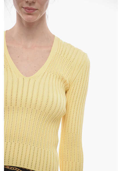 Pulovere AERON V-Neck Stretch Fabric Ribbed Shara Sweater Yellow Femei (BM 14615123) 3