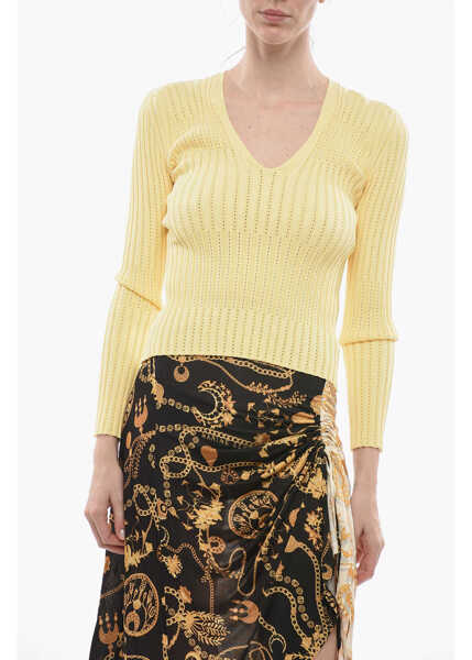 Pulovere AERON V-Neck Stretch Fabric Ribbed Shara Sweater Yellow Femei (BM 14615123) 1
