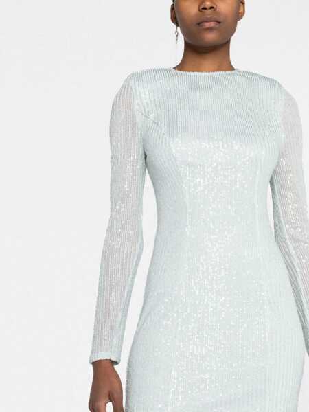Rochii scurte ROTATE Birger Christensen Long Sleeve Open Back Dress With Sequins And Shoulder Pads Light Blue Femei (BM 14615126) 5