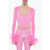 ADRIANA HOT COUTURE Bustier Chenille Bustier Top With Faux Feather On The Sleeve Pink