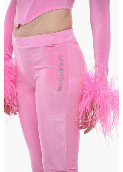 Pantaloni casual ADRIANA HOT COUTURE Boot Cut Chenille Pants With Side Logo Pink Femei (BM 14615330) 3