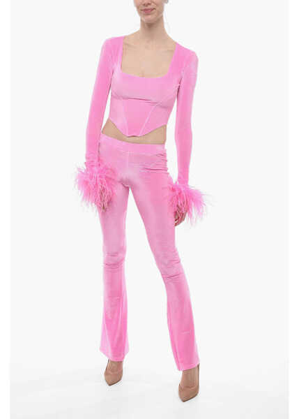 Pantaloni casual ADRIANA HOT COUTURE Boot Cut Chenille Pants With Side Logo Pink Femei (BM 14615330) 4