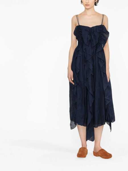 Rochii lungi Chloe Ruffle Ramie Midi Dress With Back Zip Blue Femei (BM 14615339) 2