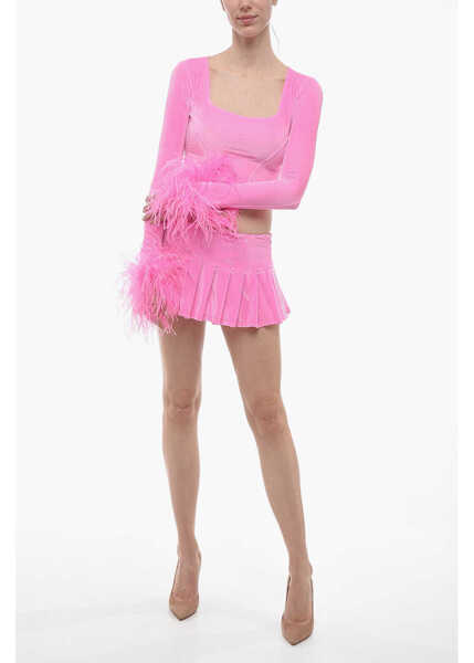 Fuste scurte ADRIANA HOT COUTURE Pleated Chenille Miniskirt Pink Femei (BM 14616098) 4