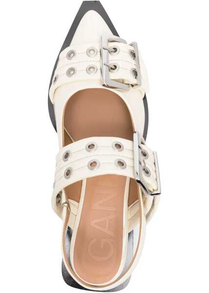 Balerini Ganni Feminine Buckle slingback Ballerinas EGRET Femei (BM 14628563) 4