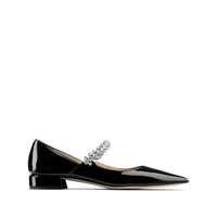 Balerini Black Ballet Flats With Crystals On Strap In Patent Leather Woman Femei