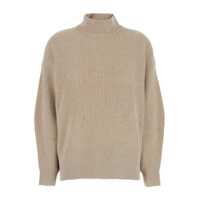 Pulovere Oversized Beige Ribbed Sweater In Cashmere, Wool And Lurex Woman Femei