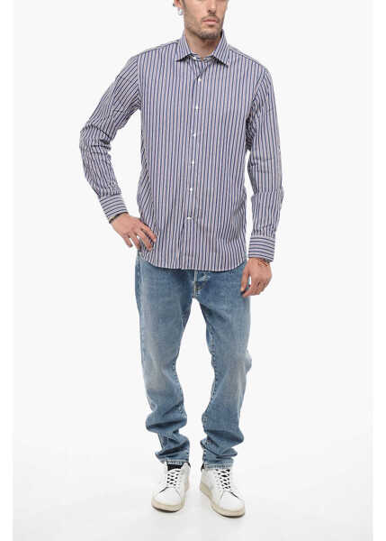 Camasi casual Alessandro Gherardi Spread Collar Pencil Striped Shirt Blue Barbati (BM 14667410) 4